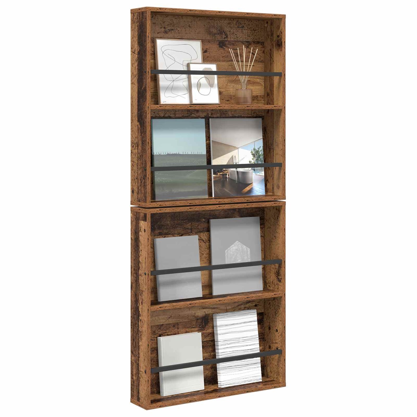 Tijdschrift Rek 2 Pcs Oudhout Bewerkt Hout 60 x 12 x 70 cm Oud hout