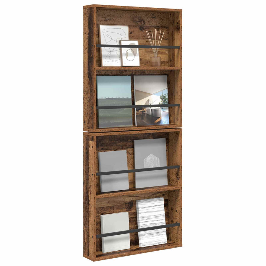 Tijdschrift Rek 2 Pcs Oudhout Bewerkt Hout 60 x 12 x 70 cm Oud hout