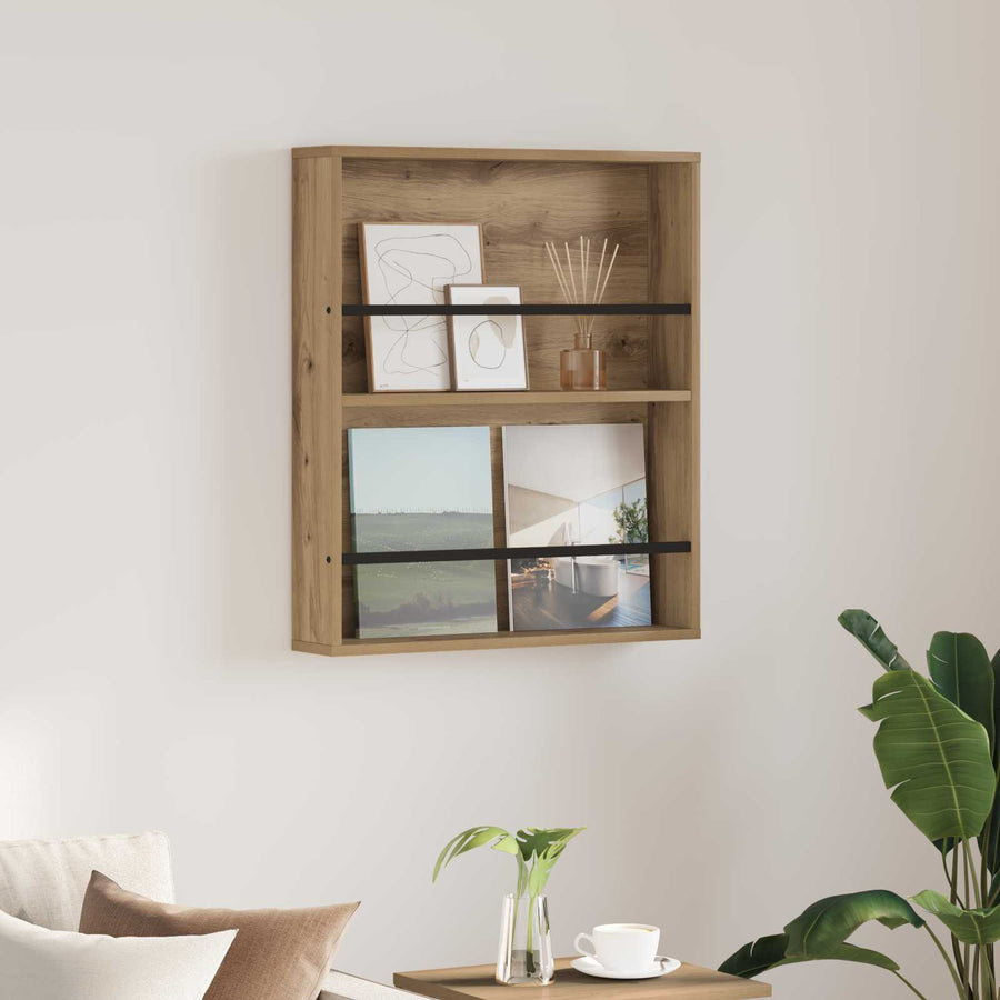 Tijdschrift Rek Artisan Eiken Bewerkt Hout 1 60 x 12 x 70 cm artisanaal eikenkleurig