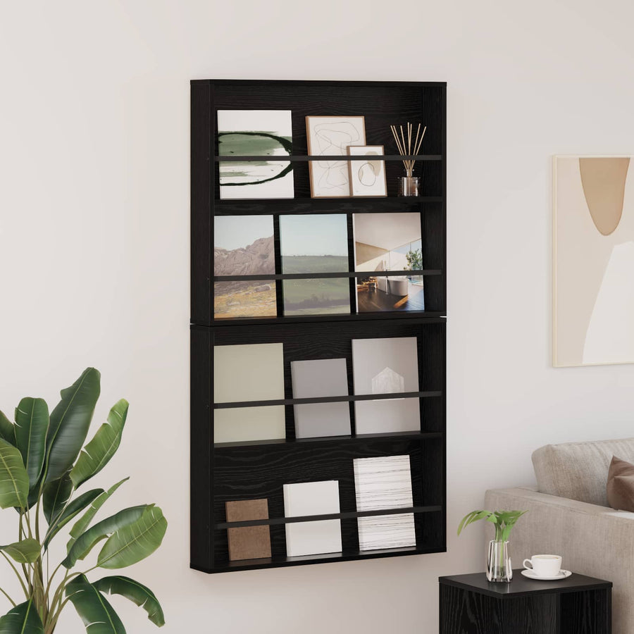 Tijdschrift Rek 2 Pcs Bewerkt Hout 80 x 12 x 70 cm Zwart eiken