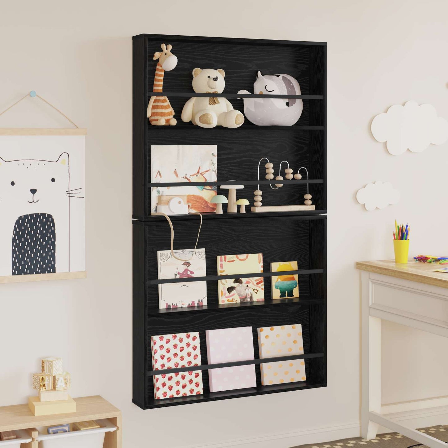 Tijdschrift Rek 2 Pcs Bewerkt Hout 80 x 12 x 70 cm Zwart eiken