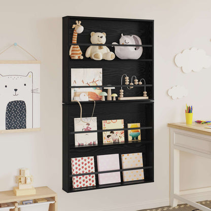 Tijdschrift Rek 2 Pcs Bewerkt Hout 80 x 12 x 70 cm Zwart eiken