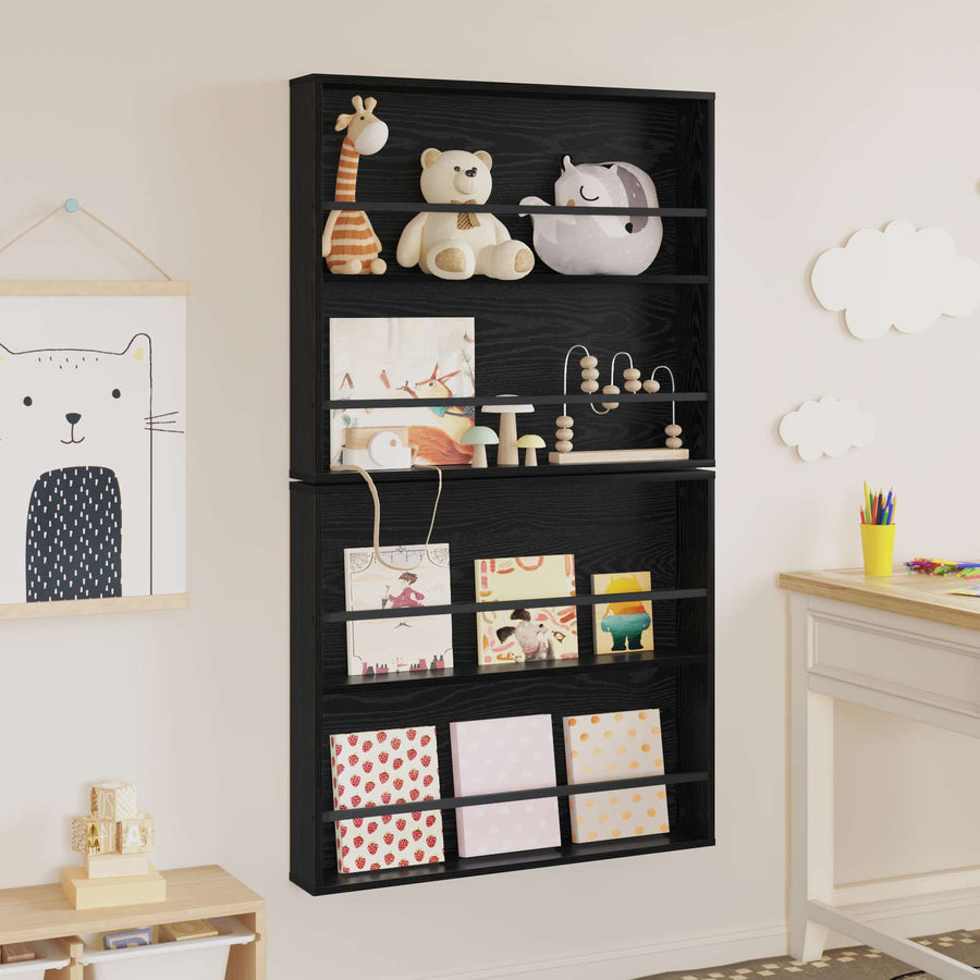 Tijdschrift Rek 2 Pcs Bewerkt Hout 80 x 12 x 70 cm Zwart eiken