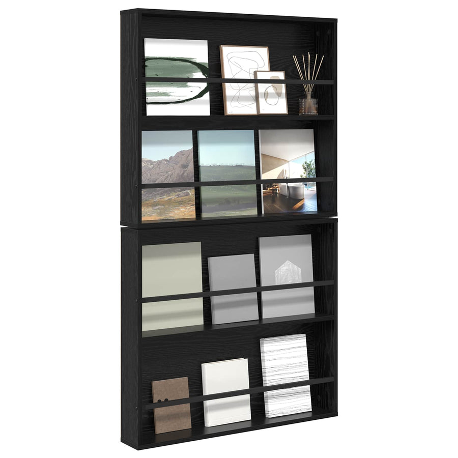 Tijdschrift Rek 2 Pcs Bewerkt Hout 80 x 12 x 70 cm Zwart eiken