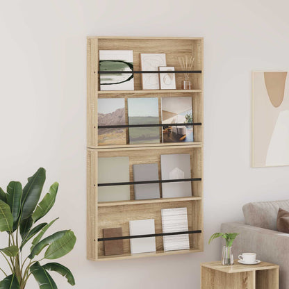 Tijdschrift Rek 2 Pcs Bewerkt Hout 80 x 12 x 70 cm Sonoma eiken