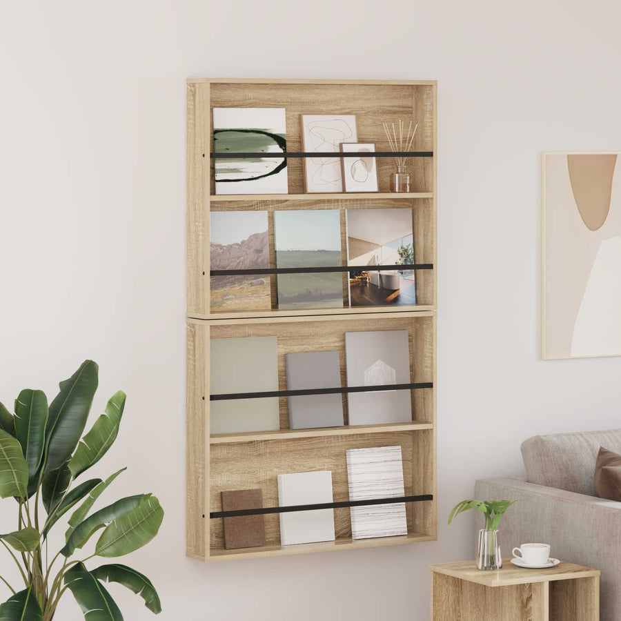 Tijdschrift Rek 2 Pcs Bewerkt Hout 80 x 12 x 70 cm Sonoma eiken