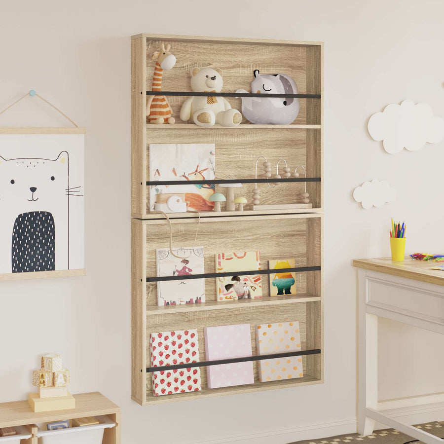 Tijdschrift Rek 2 Pcs Bewerkt Hout 80 x 12 x 70 cm Sonoma eiken
