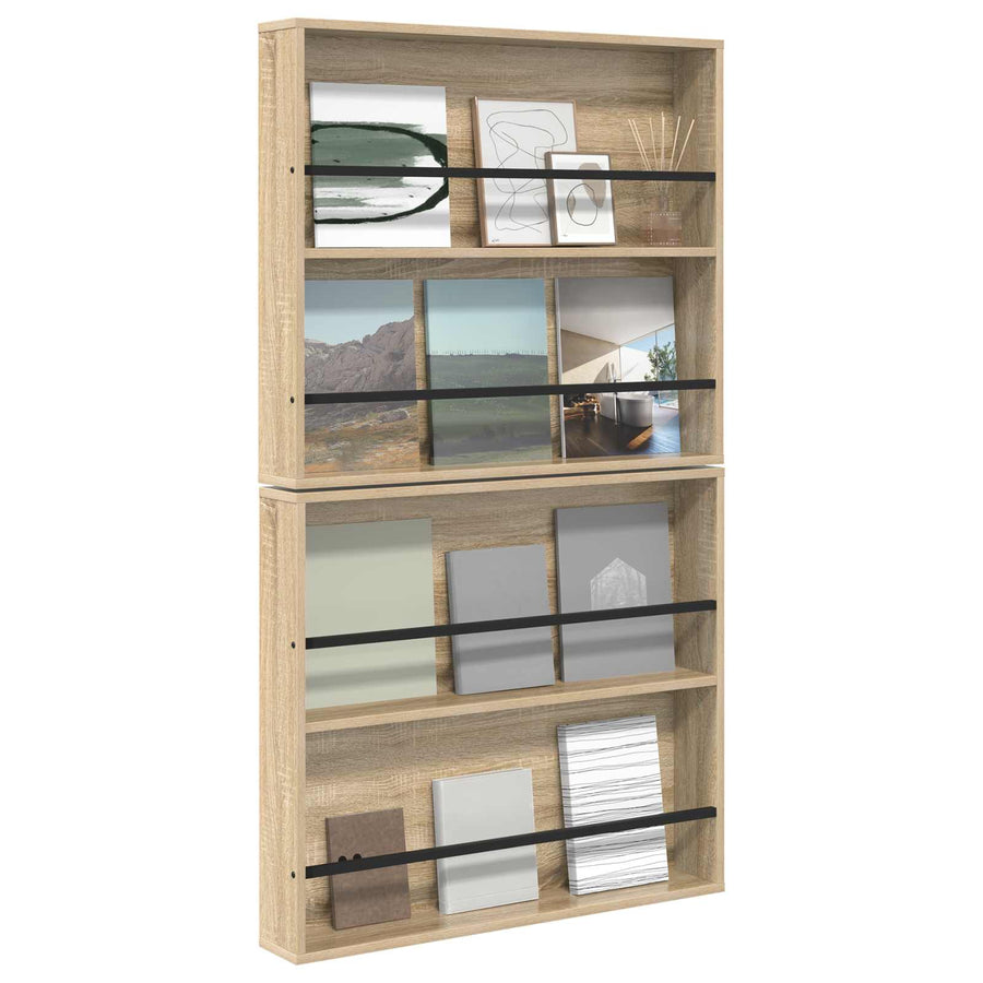 Tijdschrift Rek 2 Pcs Bewerkt Hout 80 x 12 x 70 cm Sonoma eiken