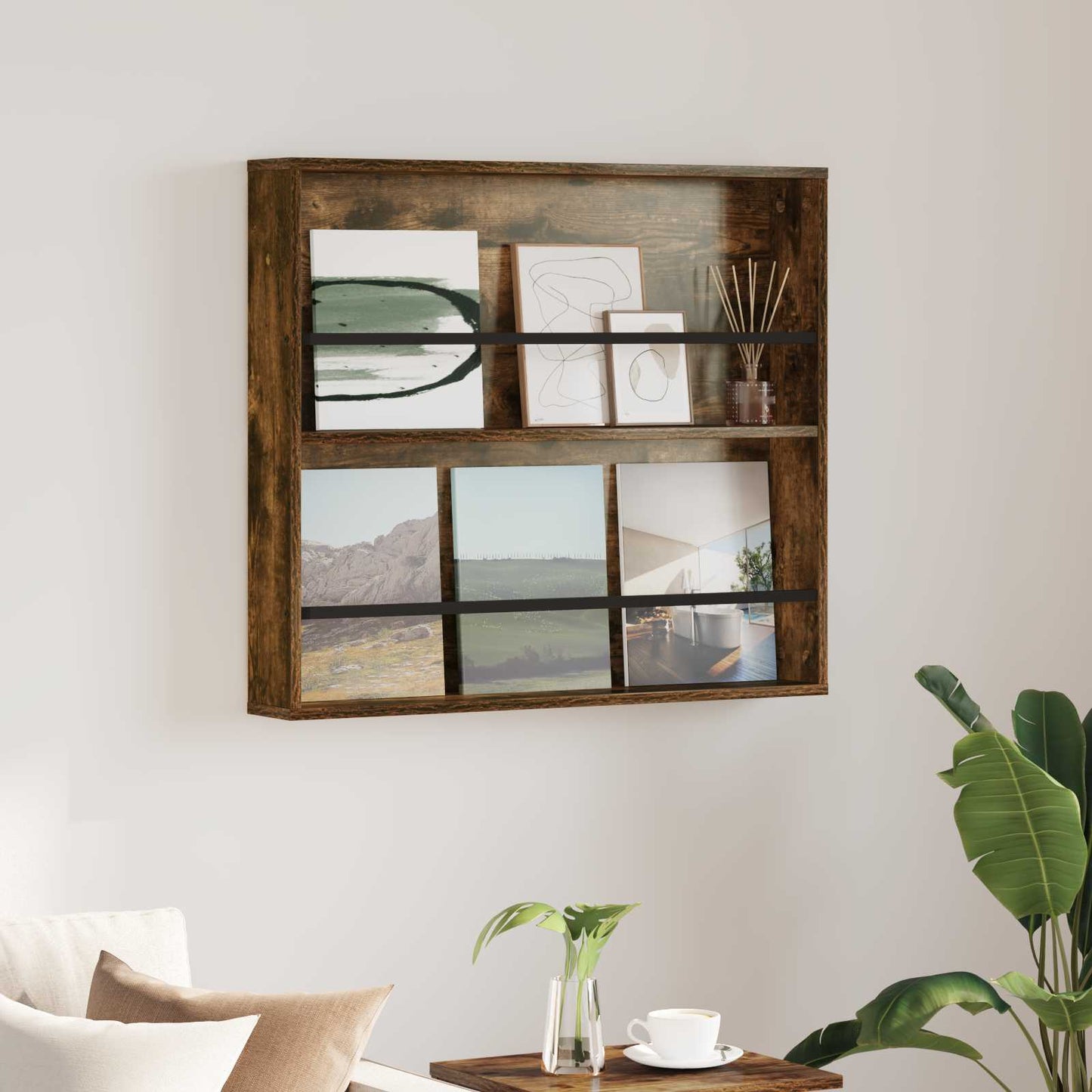 Tijdschrift Rek Bewerkt Hout 1 80 x 12 x 70 cm Gerookt eiken