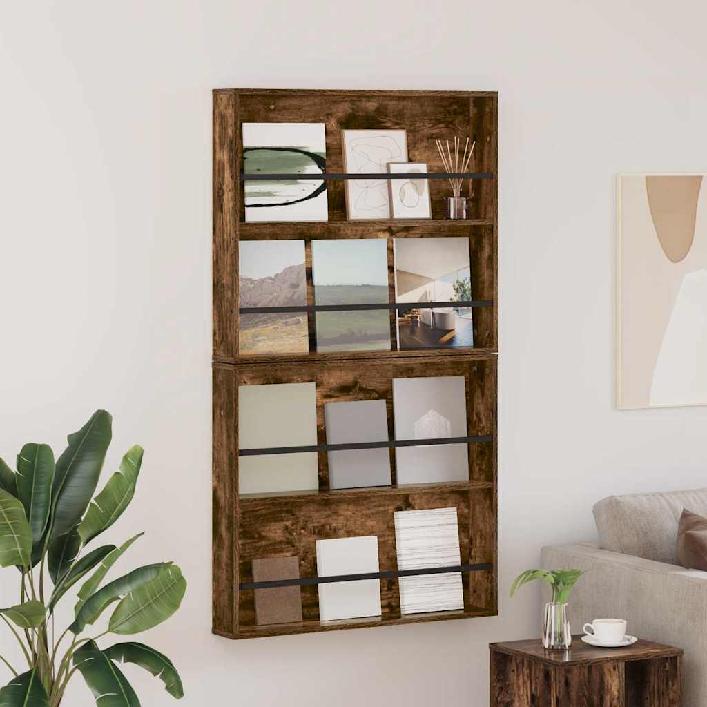 Tijdschrift Rek Met Plank 2 Pcs 80 x 12 x 70 cm Gerookt eiken