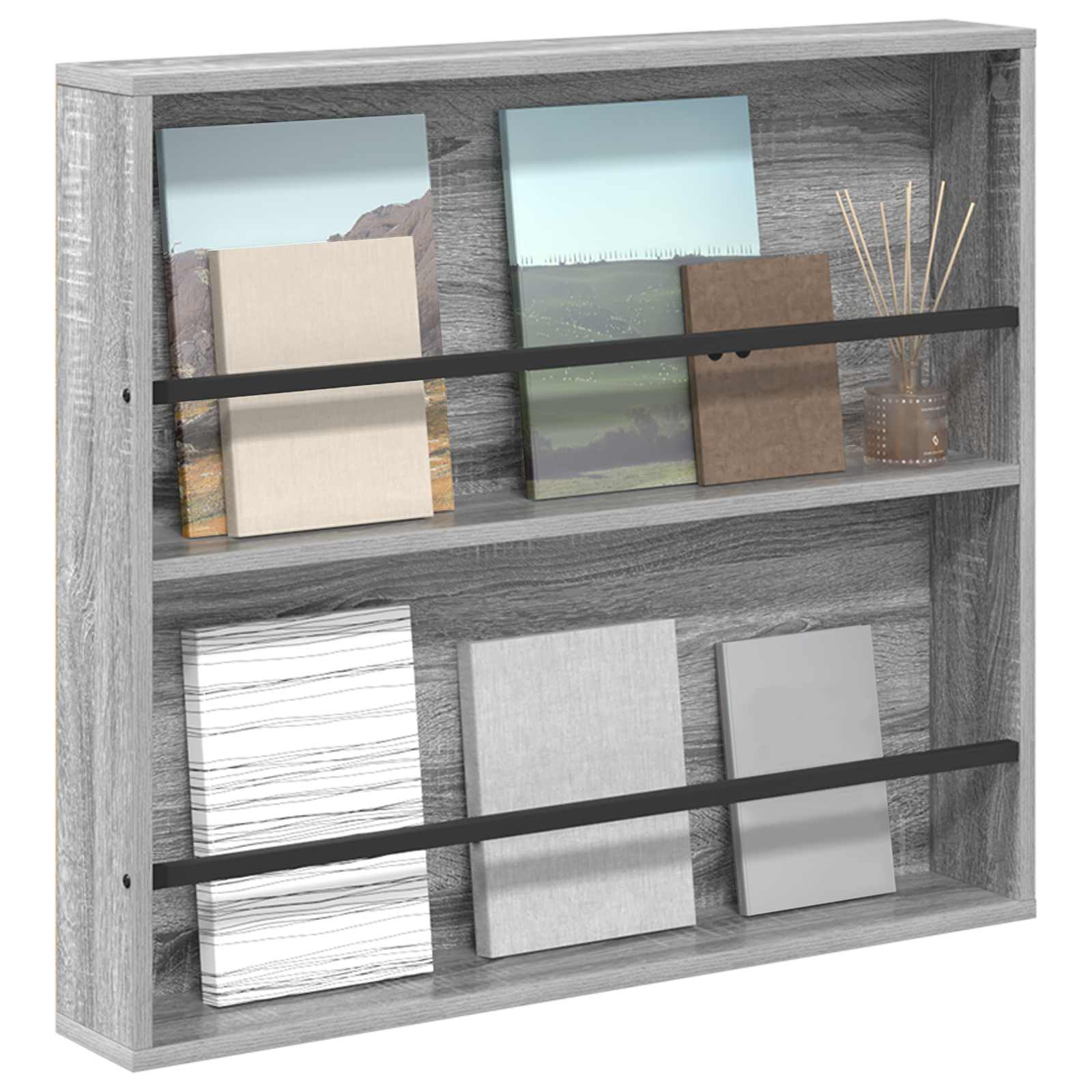 Tijdschrift Rek Bewerkt Hout 1 80 x 12 x 70 cm Grijs sonoma