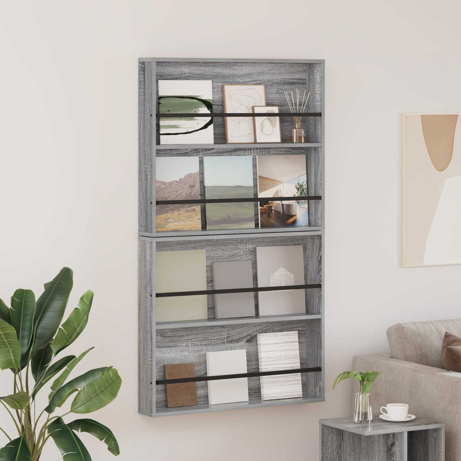 Tijdschrift Rek 2 Pcs Bewerkt Hout 80 x 12 x 70 cm Grijs sonoma
