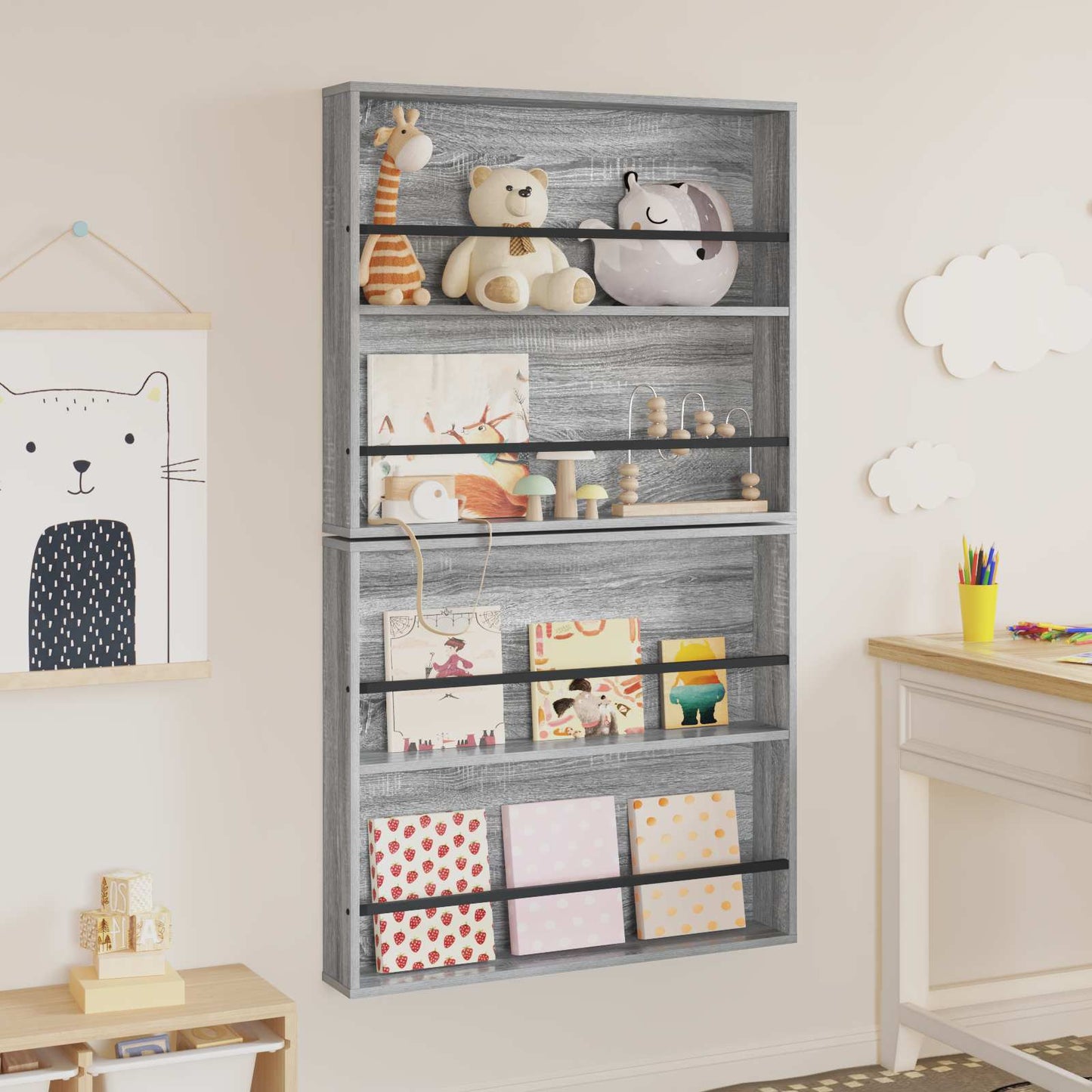 Tijdschrift Rek 2 Pcs Bewerkt Hout 80 x 12 x 70 cm Grijs sonoma