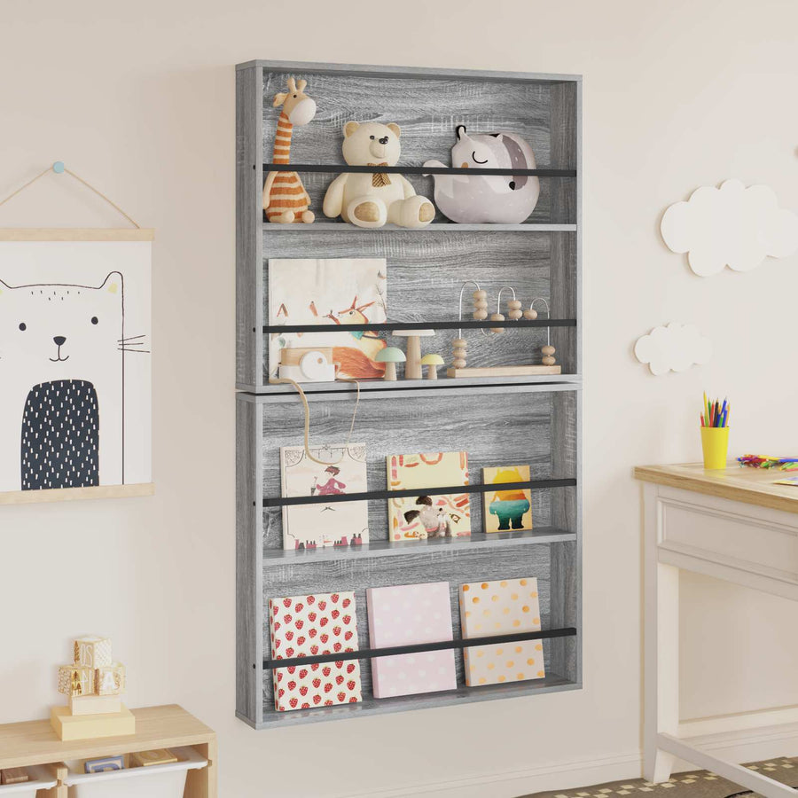 Tijdschrift Rek 2 Pcs Bewerkt Hout 80 x 12 x 70 cm Grijs sonoma