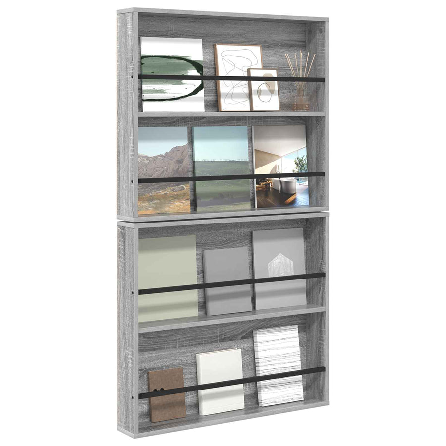 Tijdschrift Rek 2 Pcs Bewerkt Hout 80 x 12 x 70 cm Grijs sonoma
