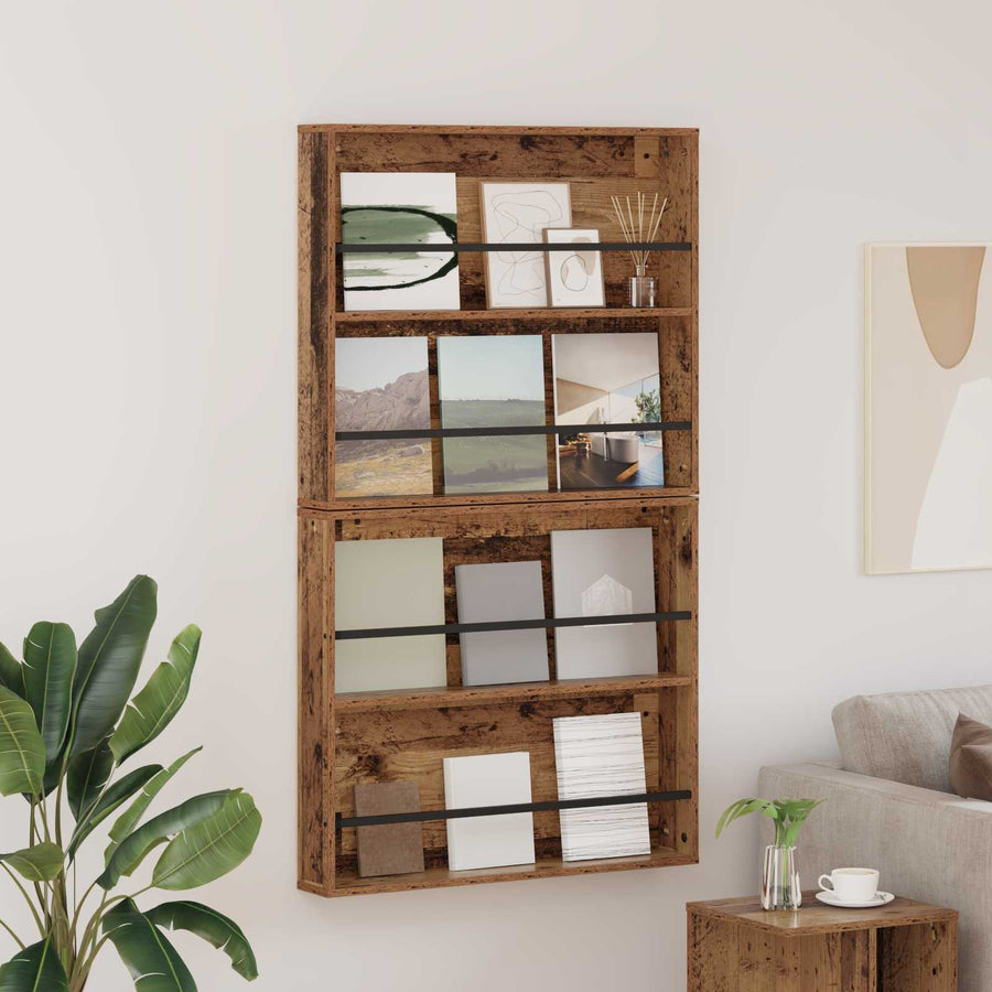 Tijdschrift Rek 2 Pcs Oudhout Bewerkt Hout 80 x 12 x 70 cm Oud hout