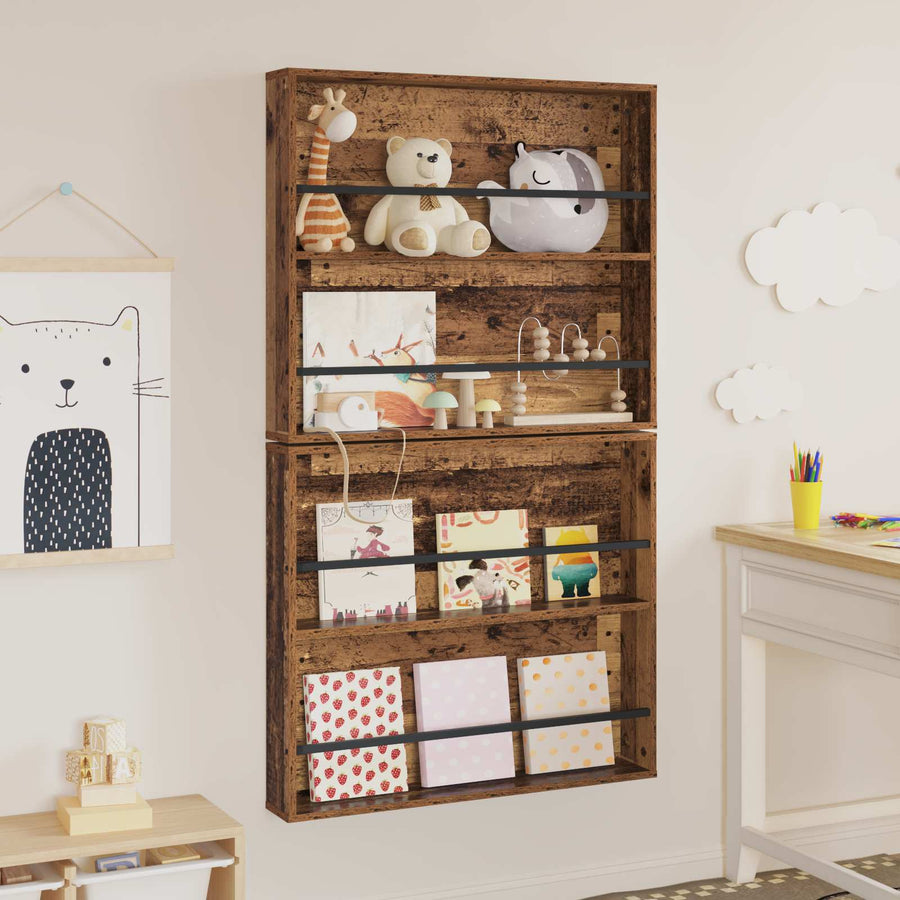 Tijdschrift Rek 2 Pcs Oudhout Bewerkt Hout 80 x 12 x 70 cm Oud hout