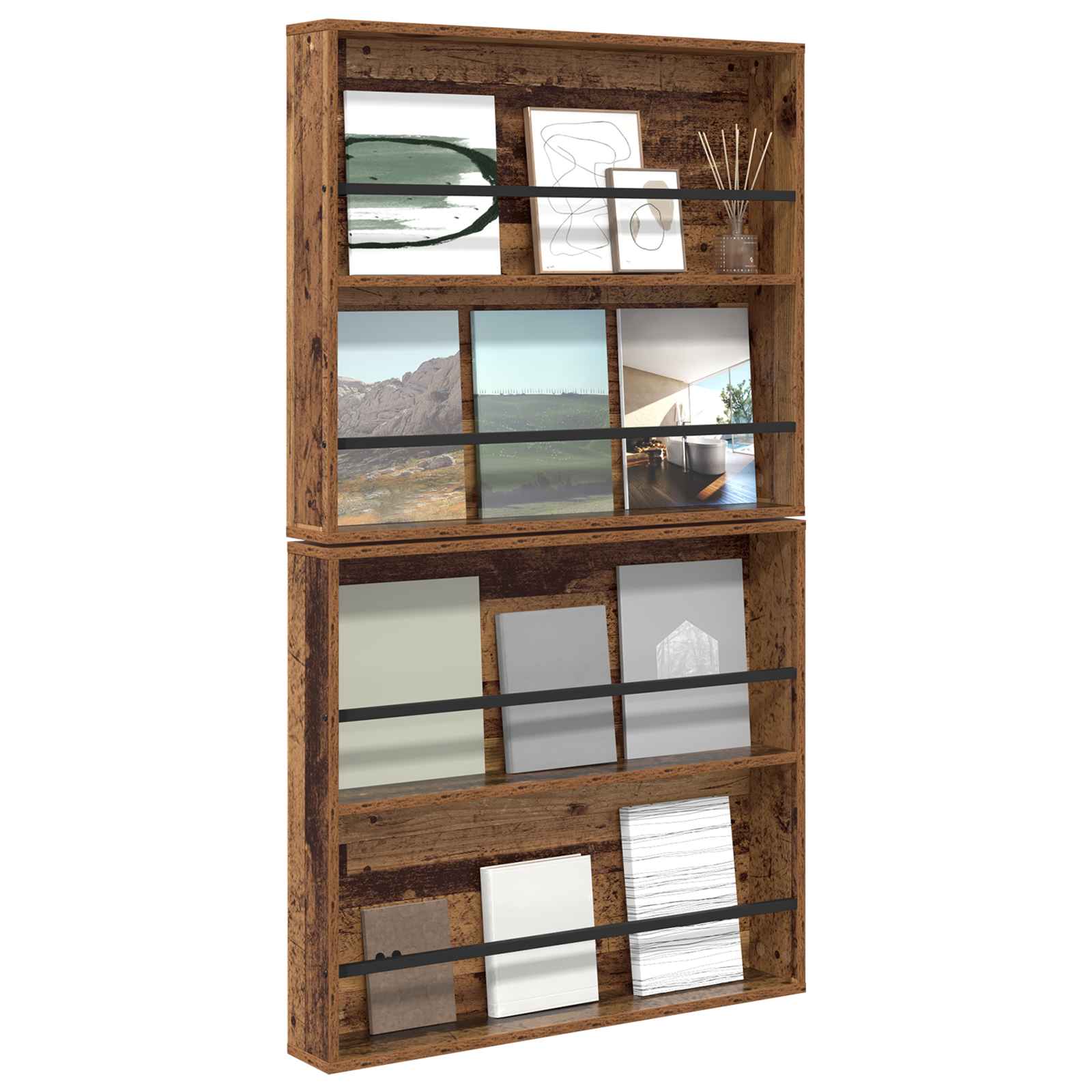 Tijdschrift Rek 2 Pcs Oudhout Bewerkt Hout 80 x 12 x 70 cm Oud hout
