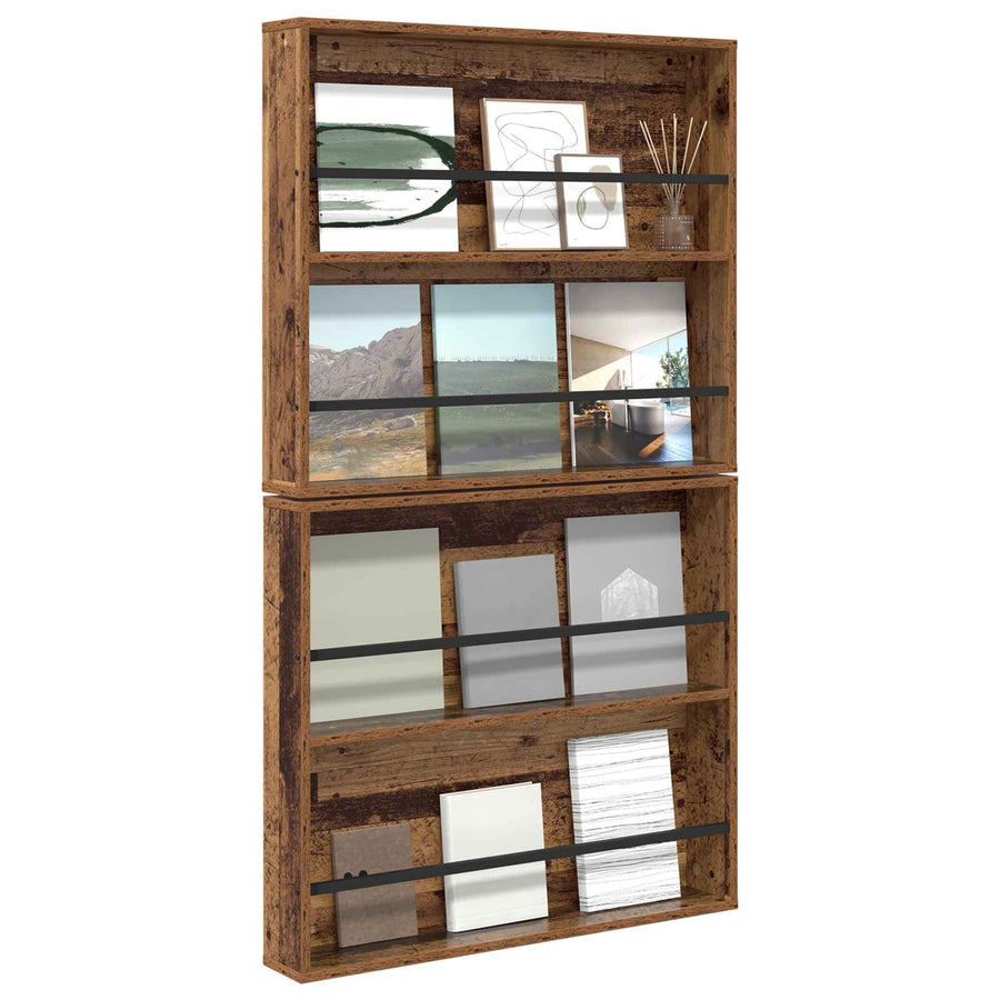 Tijdschrift Rek 2 Pcs Oudhout Bewerkt Hout 80 x 12 x 70 cm Oud hout