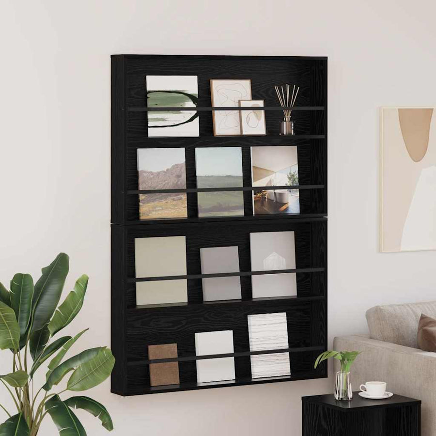 Tijdschrift Rek 2 Pcs Bewerkt Hout 100 x 12 x 70 cm Zwart eiken