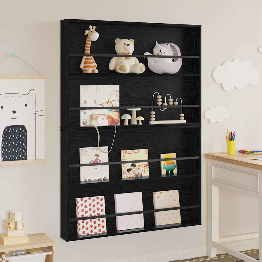 Tijdschrift Rek 2 Pcs Bewerkt Hout 100 x 12 x 70 cm Zwart eiken