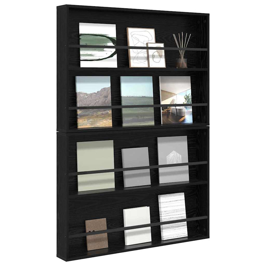 Tijdschrift Rek 2 Pcs Bewerkt Hout 100 x 12 x 70 cm Zwart eiken