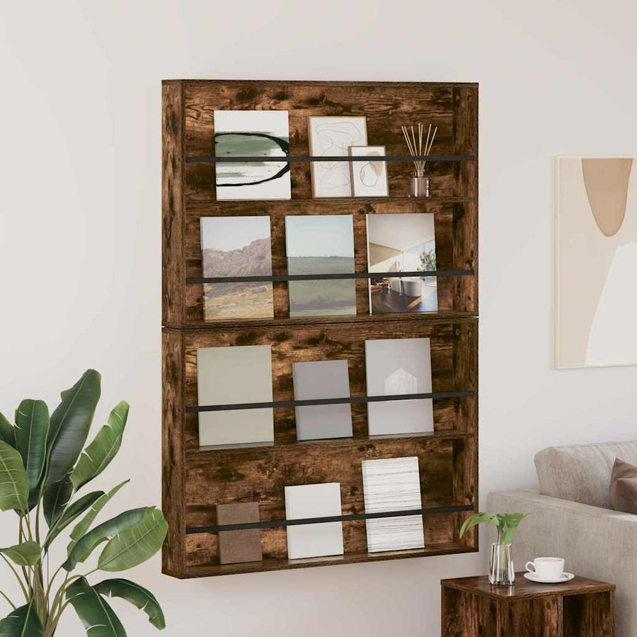 Tijdschrift Rek Met Plank 2 Pcs 100 x 12 x 70 cm Gerookt eiken
