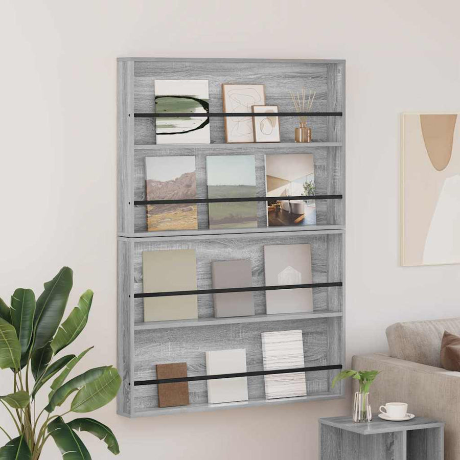Tijdschrift Rek Met Plank 2 Pcs 100 x 12 x 70 cm Grijs sonoma