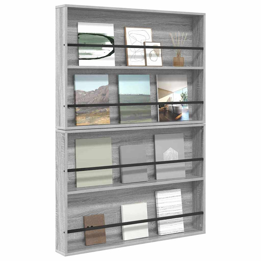 Tijdschrift Rek Met Plank 2 Pcs 100 x 12 x 70 cm Grijs sonoma