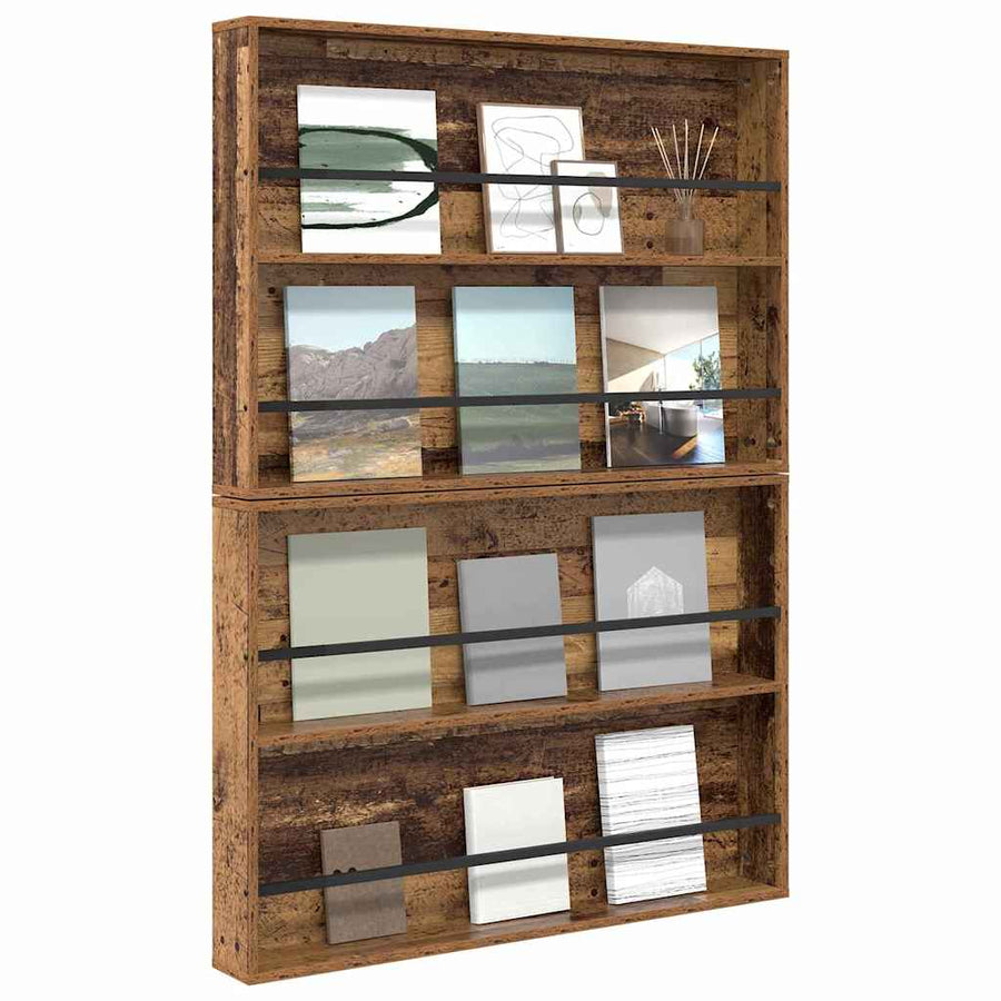 Tijdschrift Rek 2 Pcs Oudhout Bewerkt Hout 100 x 12 x 70 cm Oud hout