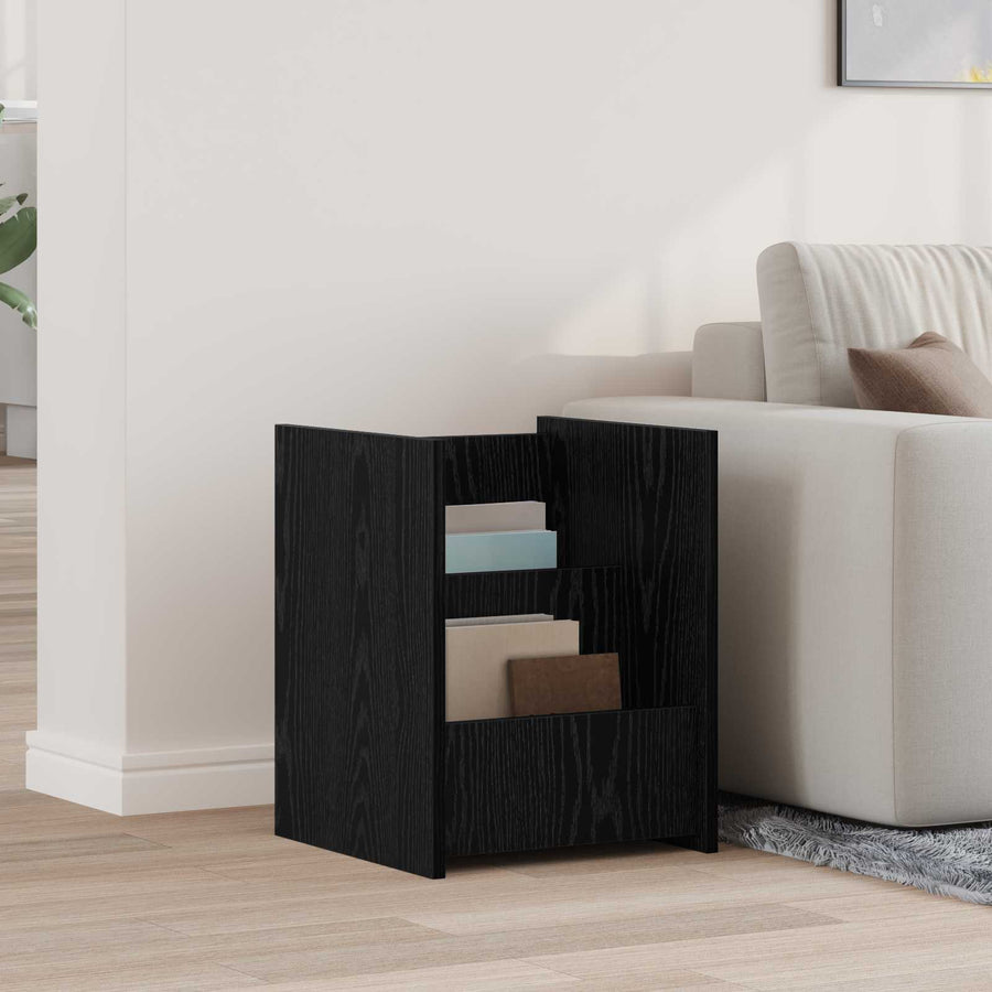 Bijzettafel Met Plank 35 X 35 X 45 Cm Bewerkt Hout Zwart eiken