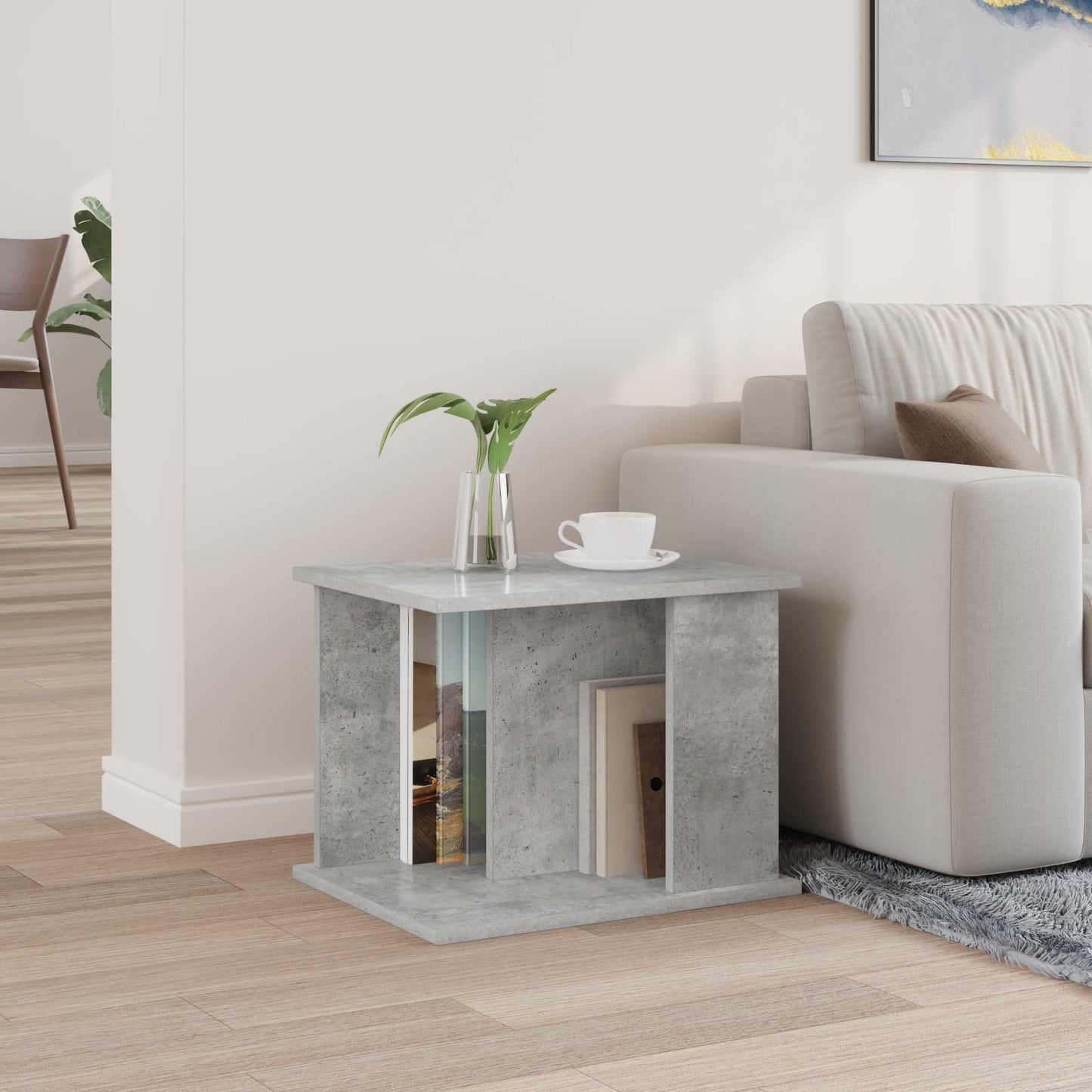 Bijzettafel Met Plank Beton Grijs 35 X 35 X 45 Cm Bewerkt Hout Betongrijs