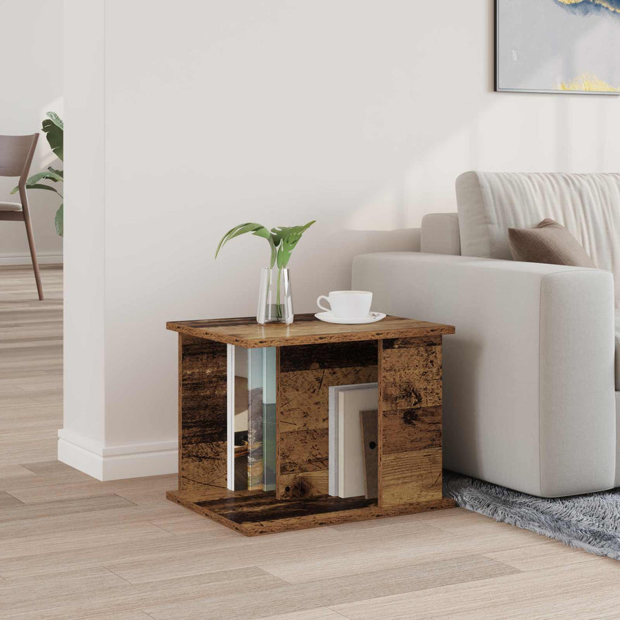 Bijzettafel Met Plank Oudhout 35 X 35 X 45 Cm Bewerkt Hout Oud hout