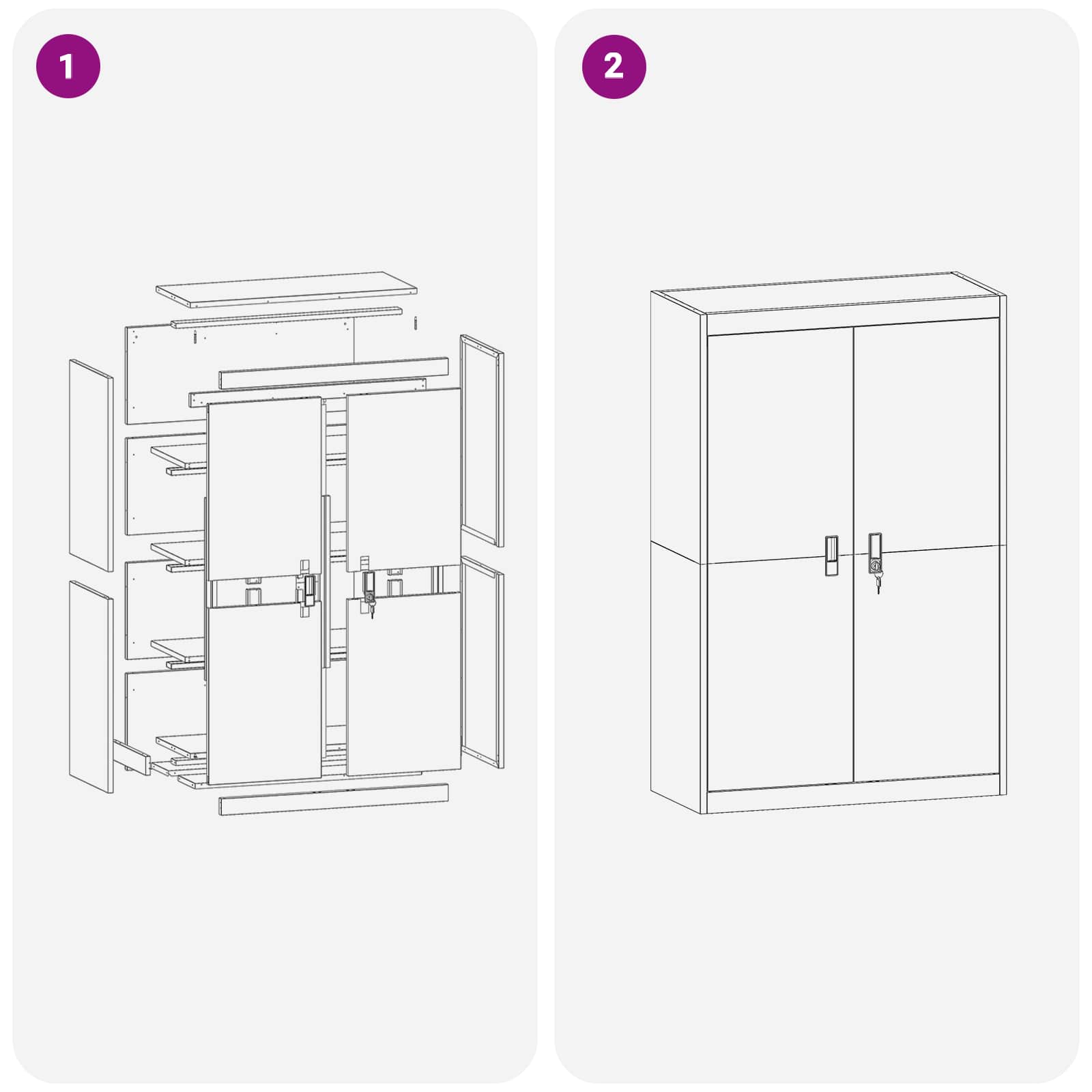 Opbergkast 2 Pcs Koudgewalst Staal 90 x 40 x 140 cm Zwart