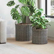 Plantermand Lacak riet grijs 2 stuks 50x58 cm en 38x47 cm