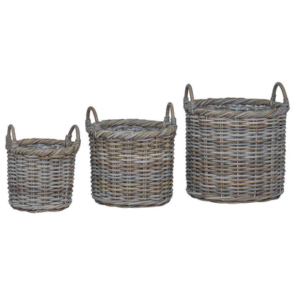 Plantenmand met opslag 3 pcs Grijs Kubu Rattan