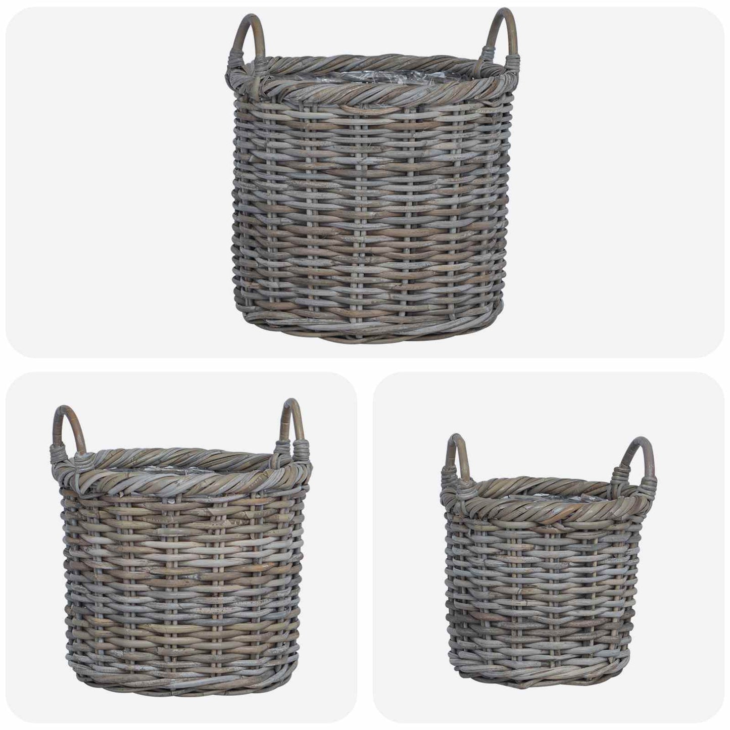 Plantenmand met opslag 3 pcs Grijs Kubu Rattan