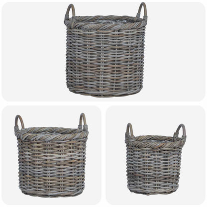 Plantenmand met opslag 3 pcs Grijs Kubu Rattan