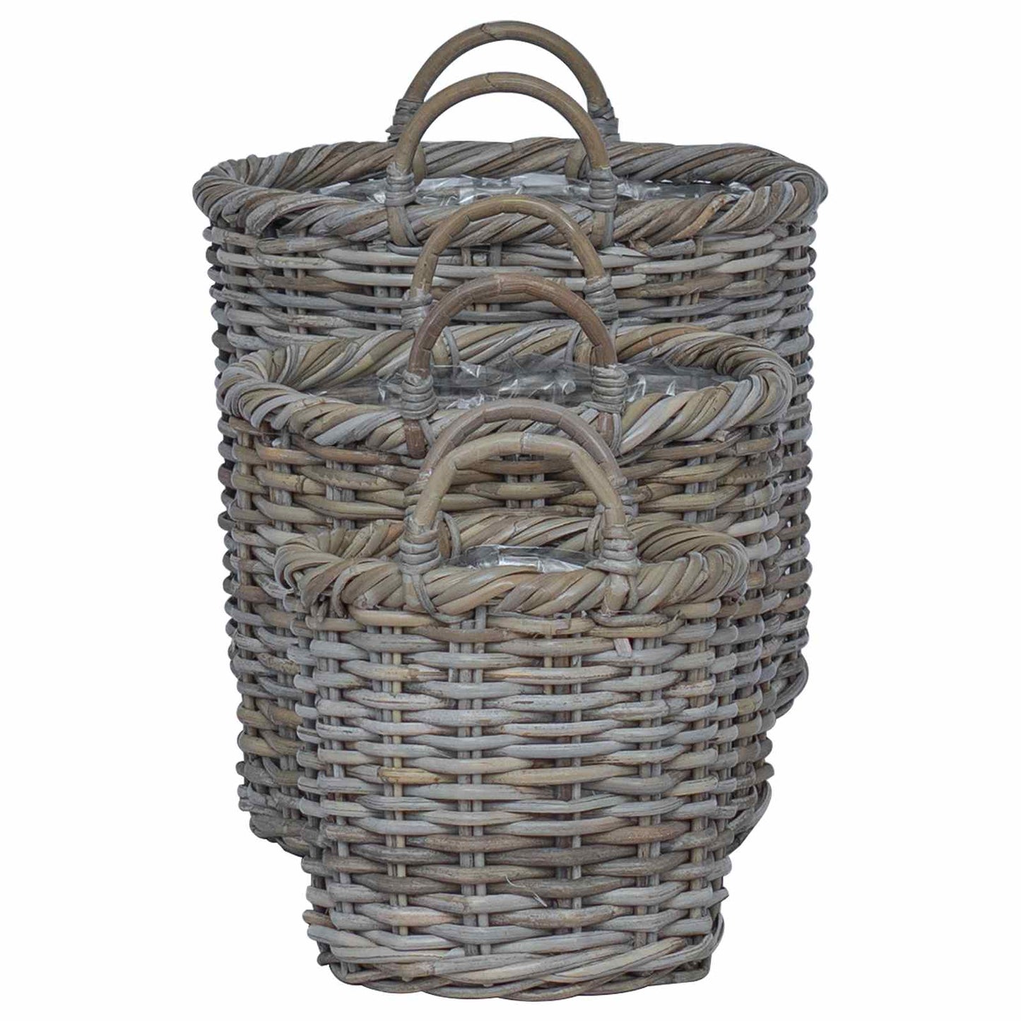 Plantenmand met opslag 3 pcs Grijs Kubu Rattan