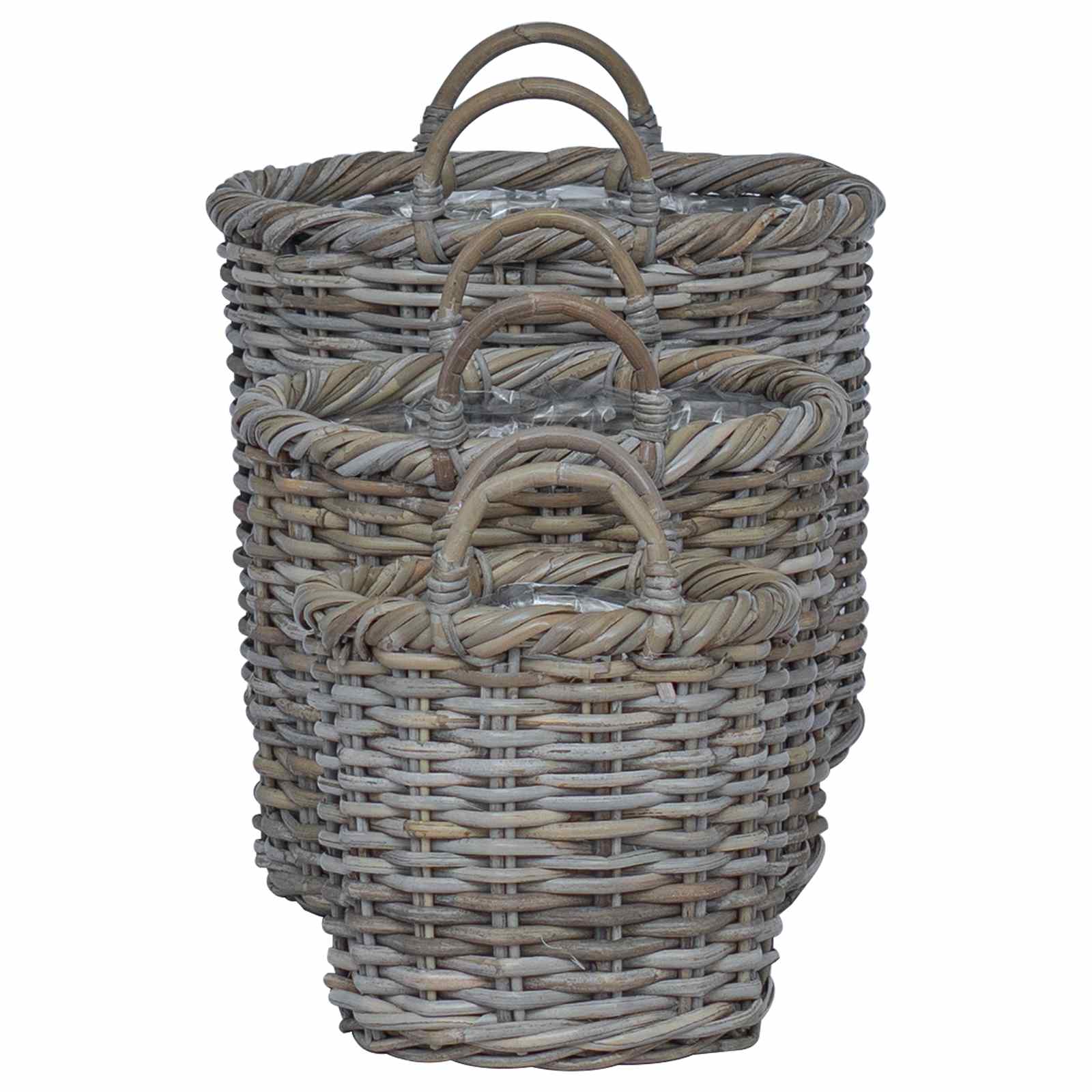 Plantenmand met opslag 3 pcs Grijs Kubu Rattan
