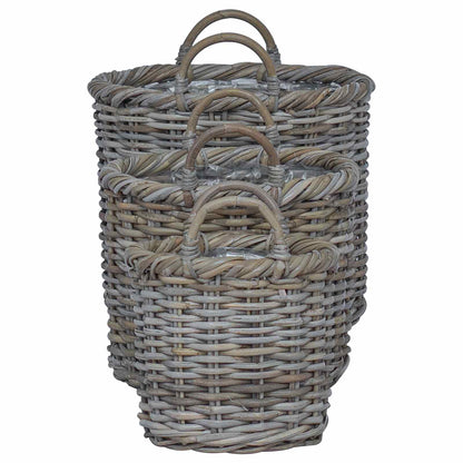 Plantenmand met opslag 3 pcs Grijs Kubu Rattan