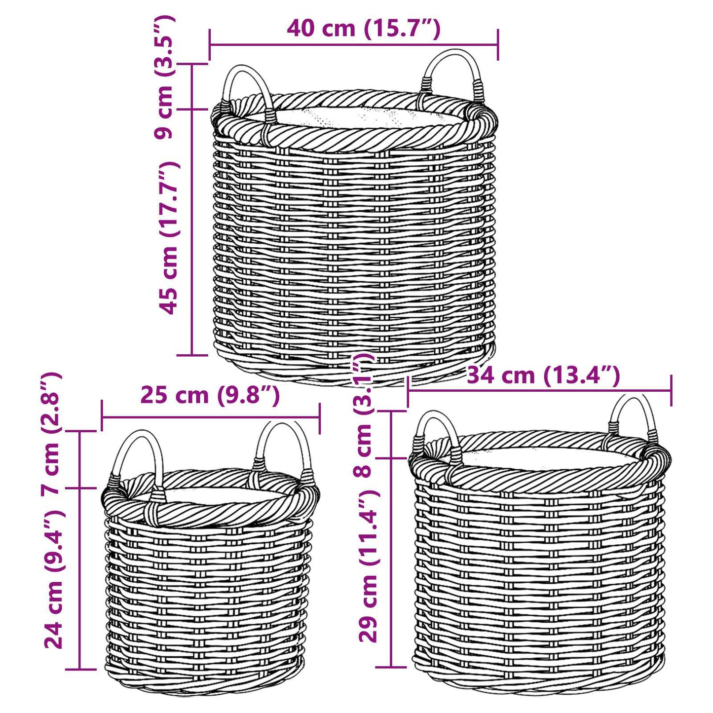 Plantenmand met opslag 3 pcs Grijs Kubu Rattan