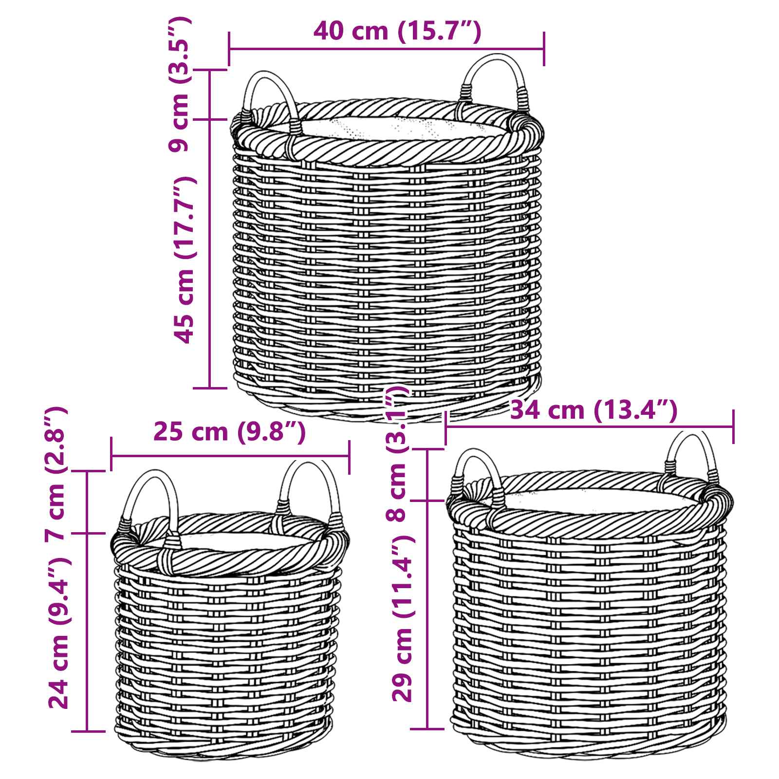 Plantenmand met opslag 3 pcs Grijs Kubu Rattan