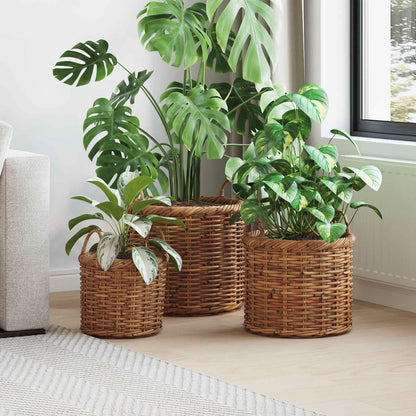 Plantenmand met opslag GENDT 3 st Natuurlijk Bruin Kubu Rattan