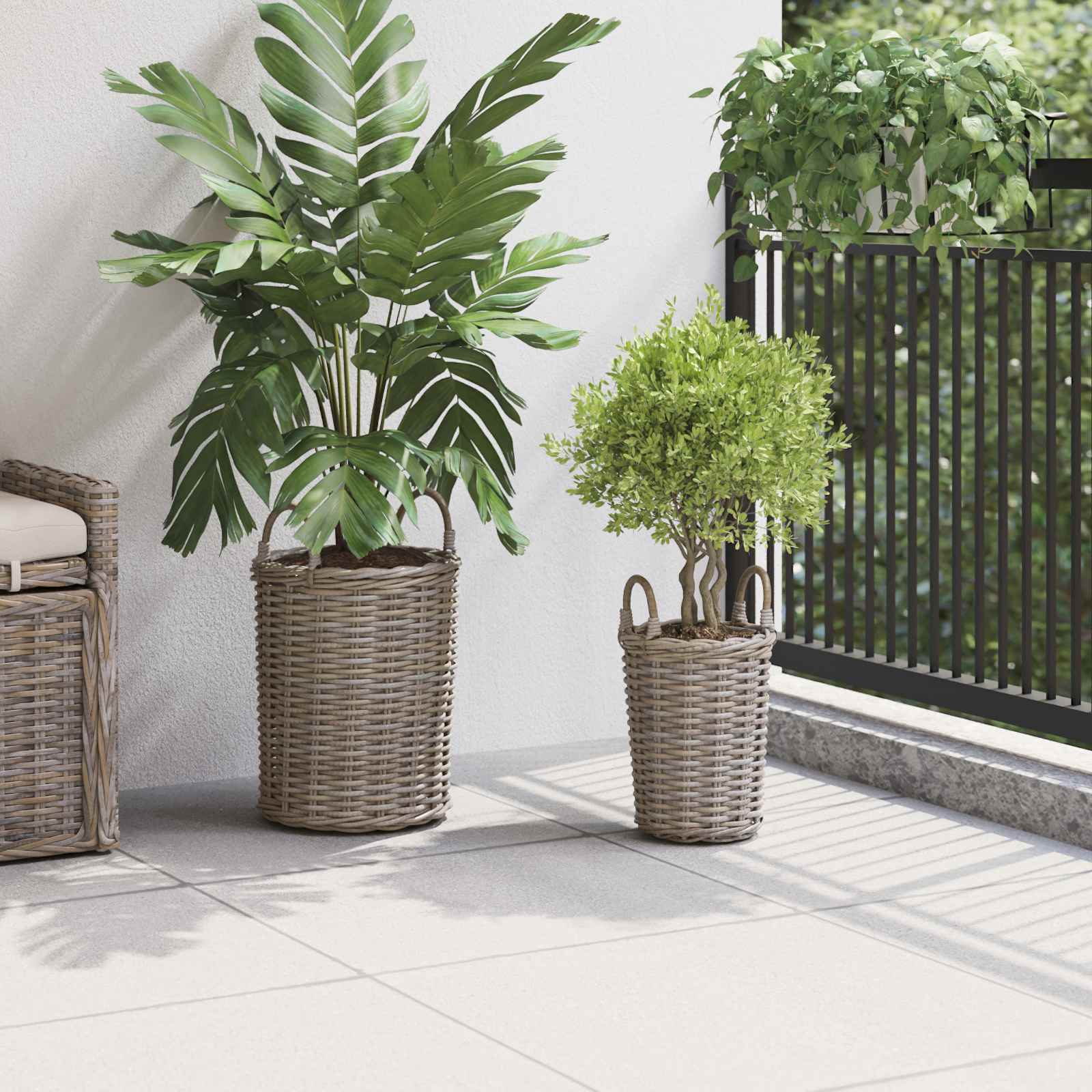 Plantmand met opslag 2 pcs Grijs Kubu Rattan