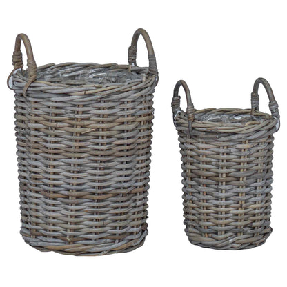 Plantmand met opslag 2 pcs Grijs Kubu Rattan