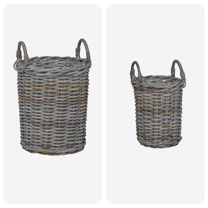Plantmand met opslag 2 pcs Grijs Kubu Rattan