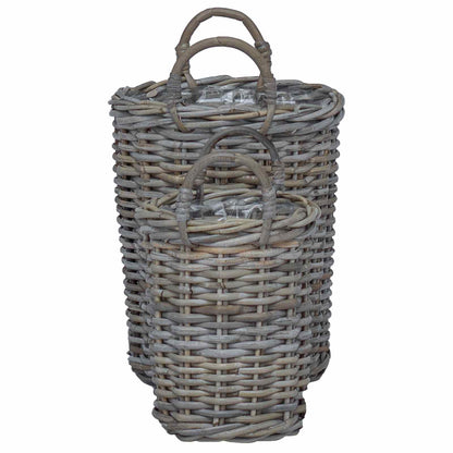 Plantmand met opslag 2 pcs Grijs Kubu Rattan