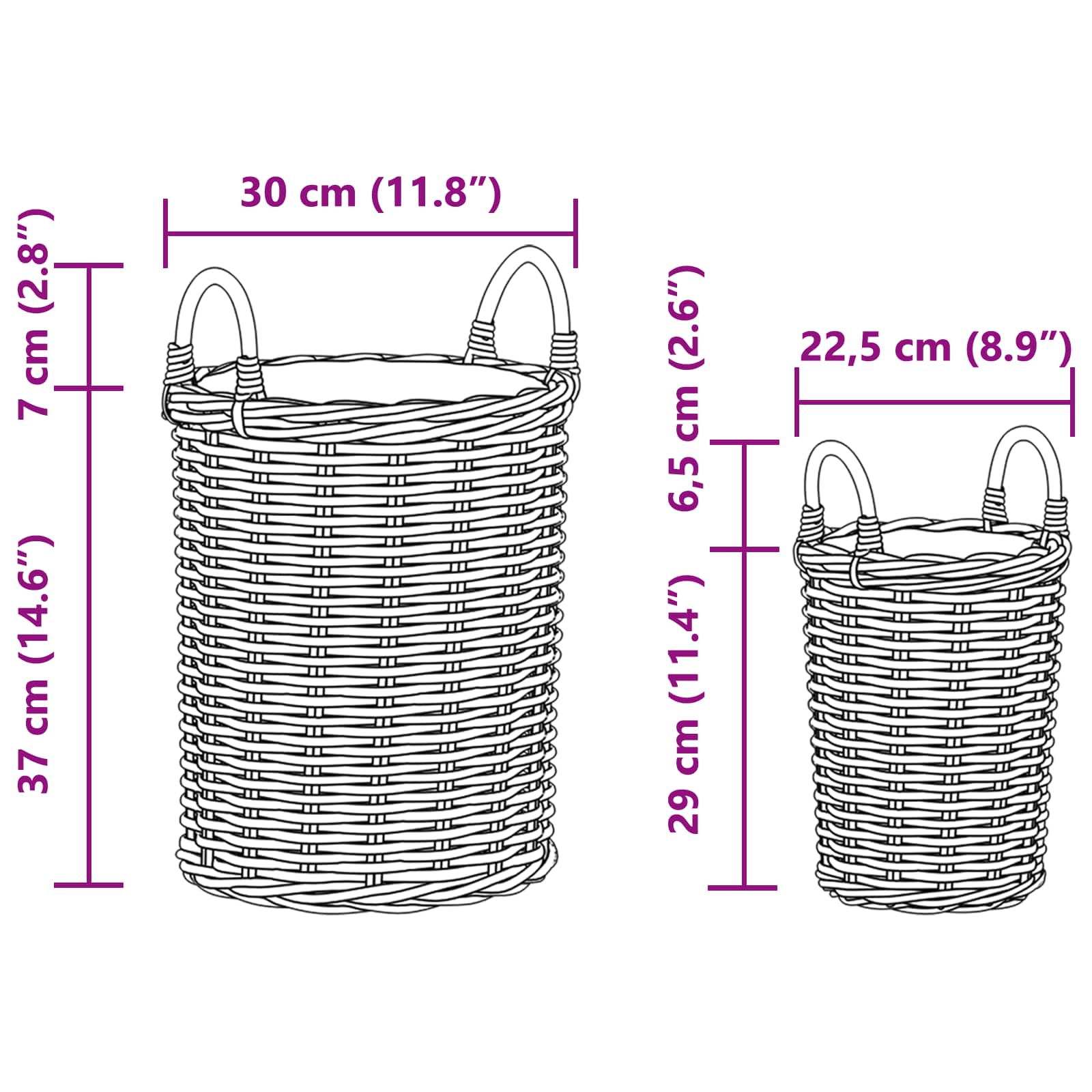 Plantmand met opslag 2 pcs Grijs Kubu Rattan