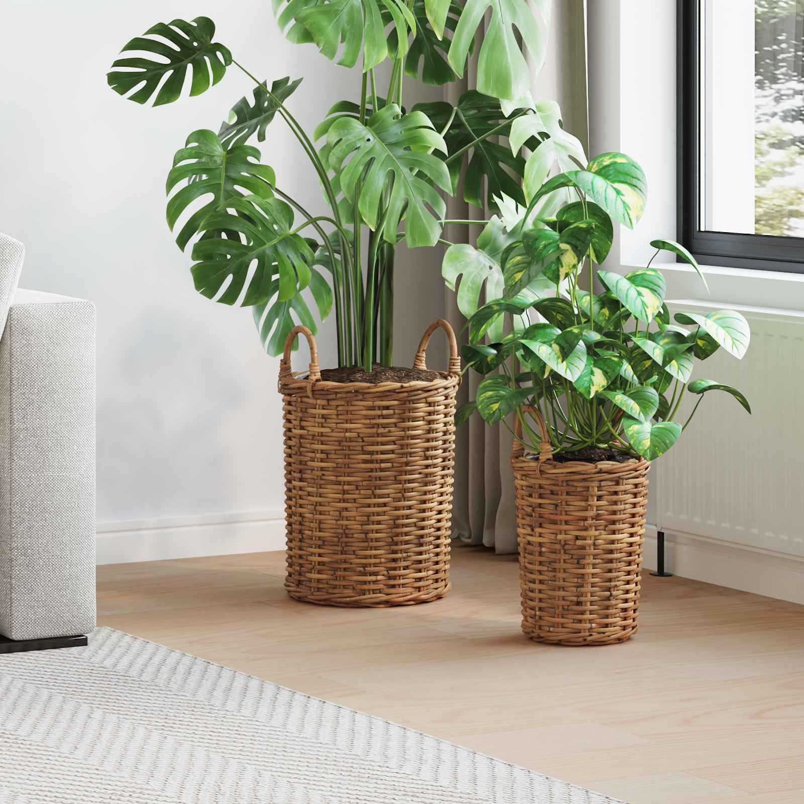 Plantmand met opslag 2 pcs Bruin Kubu Rattan